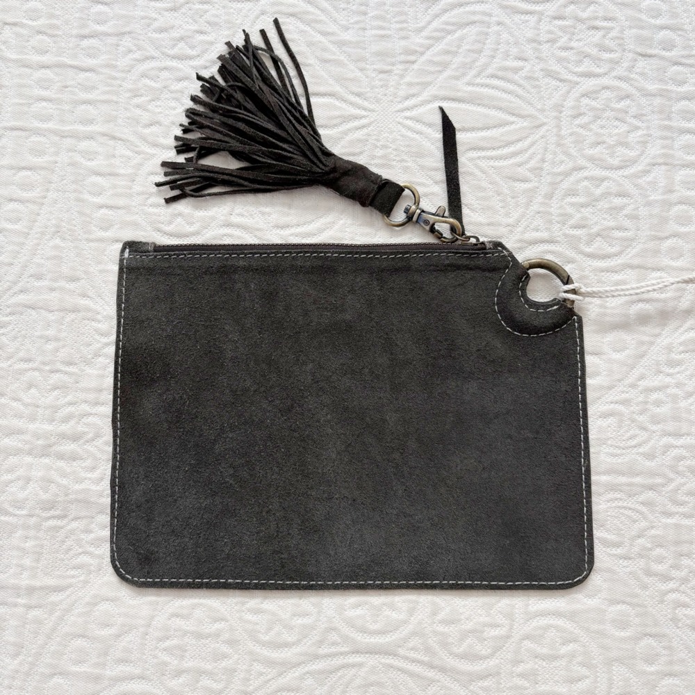 Mer Sea Leather Clutch Small Travel Bag‎ Tasseled Keychain Zip Top